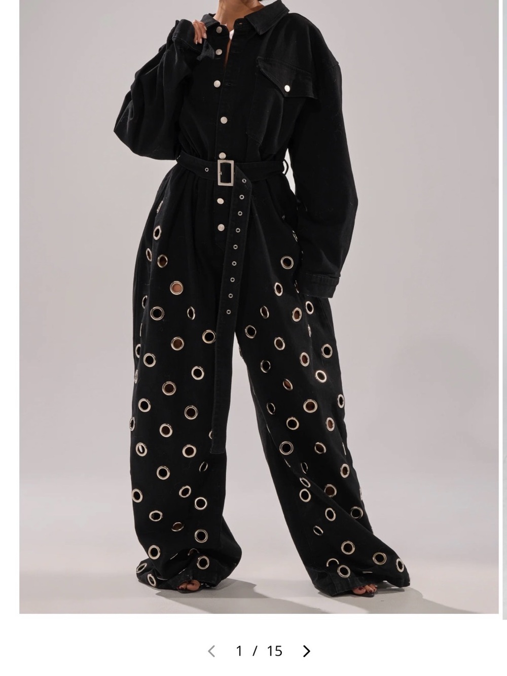 AKIRA Black Wide-Leg Grommet Jumpsuit with Belt